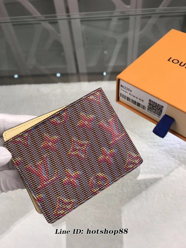 路易威登LV錢包 M62294紅花 經典圖案浸潤霓虹色彩 Slender錢夾包 LV男士短夾 xxlv1906